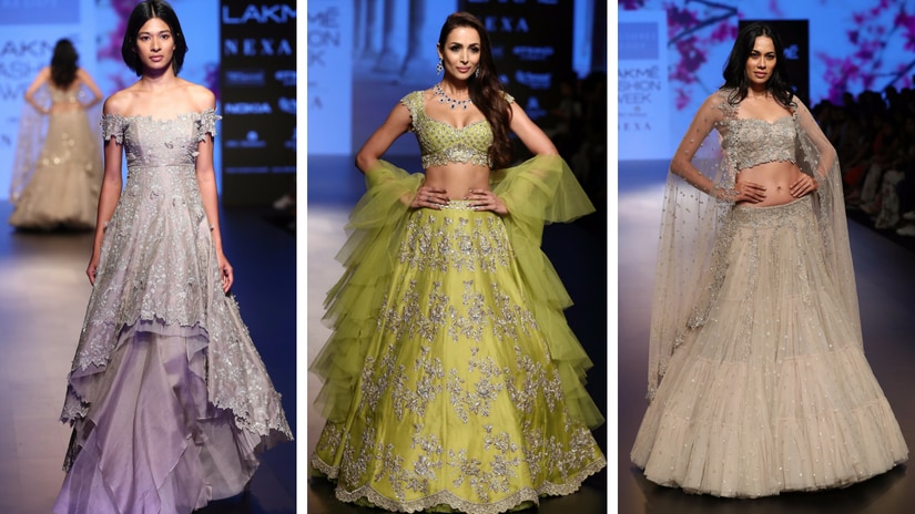 Malaika Arora (centre) as the showstopper for Anushree Reddy
