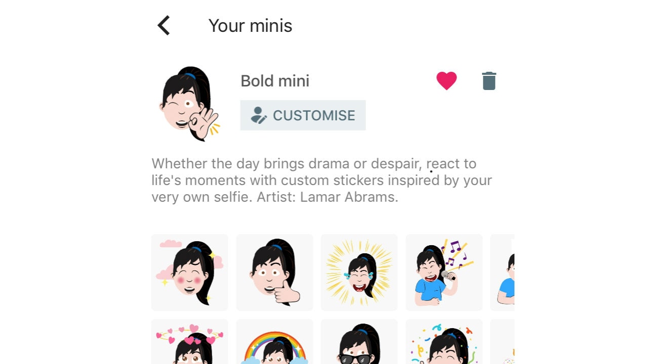 Screenshot of Minies stickers. 