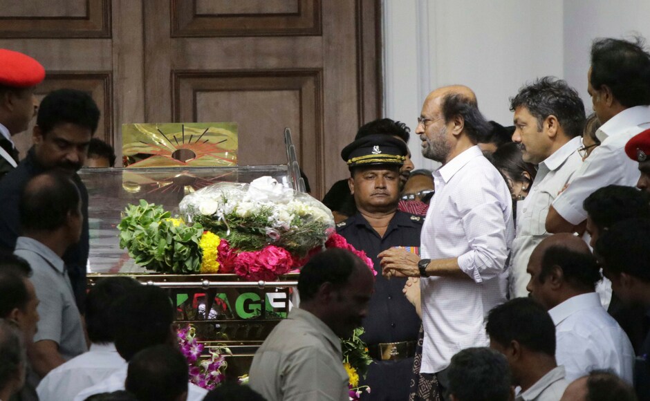 Rajinikanth, who is yet to float his political party, paid his last respects to Karunanidhi. After the news broke on the death of Karunanidhi, the actor had said on Twitter that it was a black day for him as he lost his beloved Kalaignar. PTI Rajinikanth, who is yet to float his political party, paid his last respects to Karunanidhi. After the news broke on the death of Karunanidhi, the actor had said on Twitter that it was a black day for him as he lost his beloved Kalaignar. PTI
