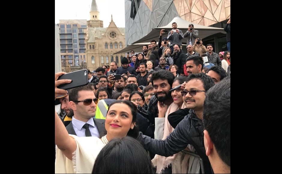 The actress also clicked selfies with fans assembled at the event. Twitter @Rani_MukerjiFC The actress also clicked selfies with fans assembled at the event. Twitter @Rani_MukerjiFC