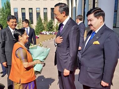 Sushma Swaraj meets Kazakhstan counterpart Kairat Abdrakhmanov, discusses ways to deepen cooperation in trade, energy