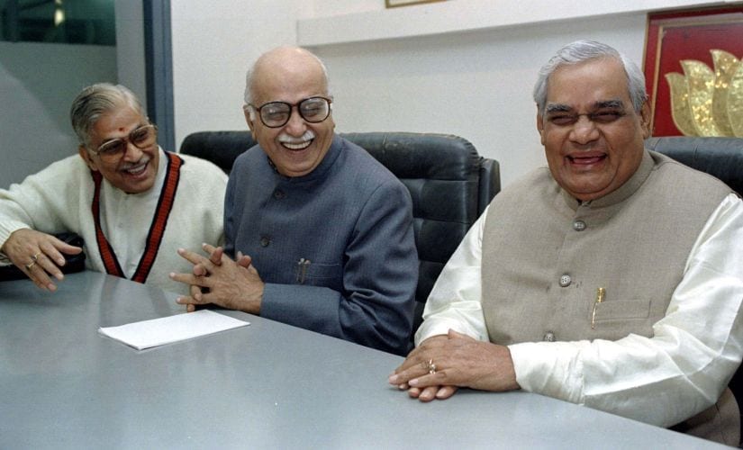 A file image of former prime minister Vajpayee with other BJP stalwarts Advani and Murli Manohar Joshi. Reuters
