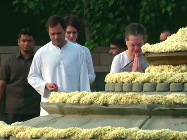 Sonia Gandhi, Rahul Gandhi, Priyanka Gandhi Vadra and Robert Vadra pay tribute to former prime minster Rajiv Gandhi on his birth anniversary. ANI