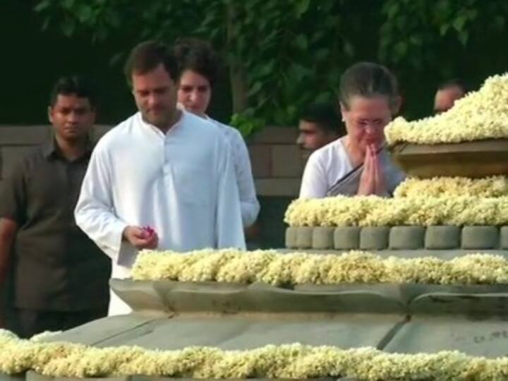 Sonia, Rahul pay tribute to Rajiv Gandhi on his birth anniversary at Delhi's Veer Bhumi
