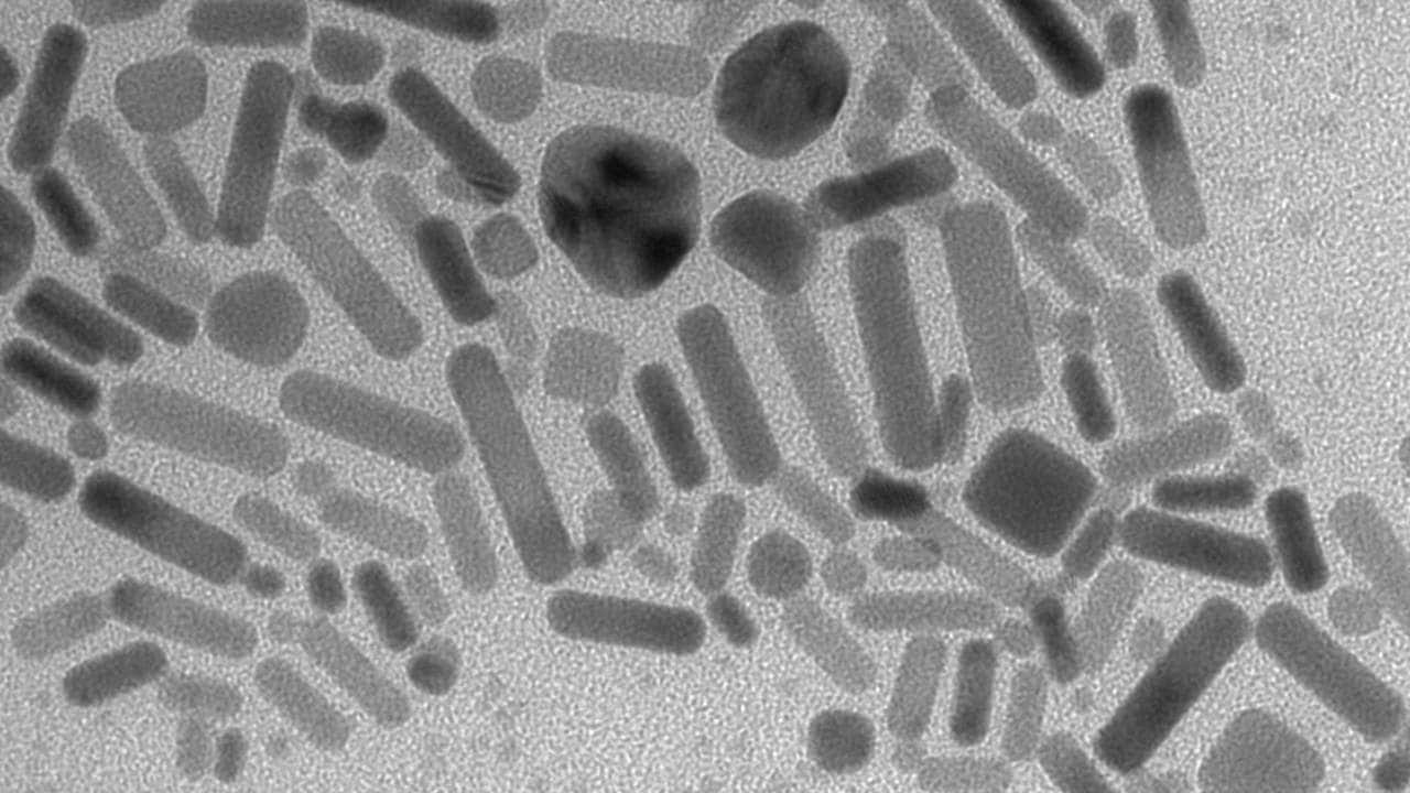 Gold nanoparticles deposited on the carbon substrate. Wikimedia Commons/Волочаев