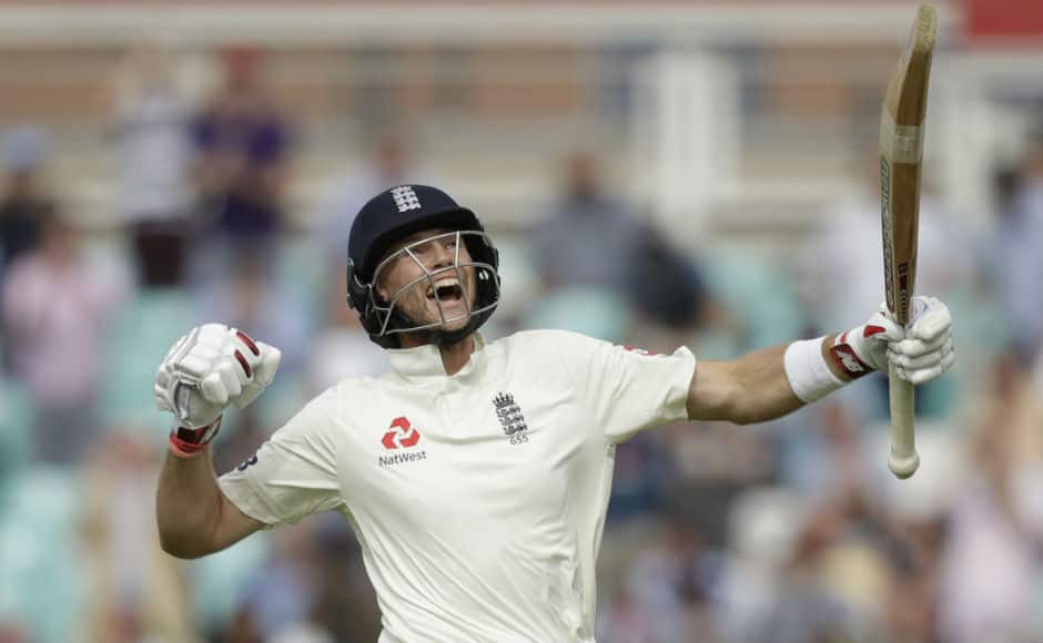 Joe Root celebrates after bringing up his 14th Test century on Day 4 of the Test. AP