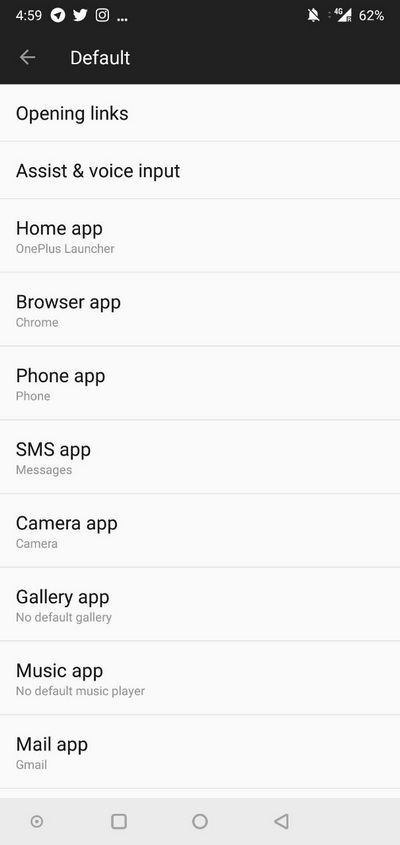 Default apps in Android.