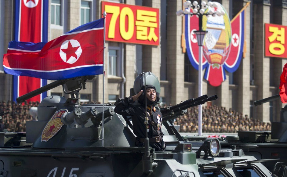 In a sharp contrast to its previous two parades — in April last year and just before the Olympics began in February this year — North Korea refrained from displaying its long-range missiles at the military parade. AP In a sharp contrast to its previous two parades — in April last year and just before the Olympics began in February this year — North Korea refrained from displaying its long-range missiles at the military parade. AP