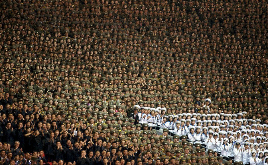 North Korean soldiers react to the presence of Kim during the North Korean soldiers react to the presence of Kim during the