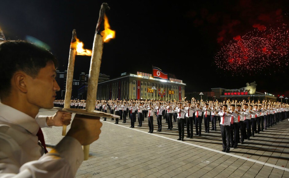 Tens of thousands of North Korean students also rallied in Pyongyang's Kim II Sung Square on Monday night in the final major event of the country's 70th anniversary, an elaborate celebration that has showcased the nation's aspirations for economic growth and Korean unity. AP Tens of thousands of North Korean students also rallied in Pyongyang's Kim II Sung Square on Monday night in the final major event of the country's 70th anniversary, an elaborate celebration that has showcased the nation's aspirations for economic growth and Korean unity. AP