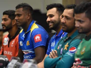 India’s cricket captain Rohit Sharma (centre) speaks during an Asia Cup press conference on Friday. AFP