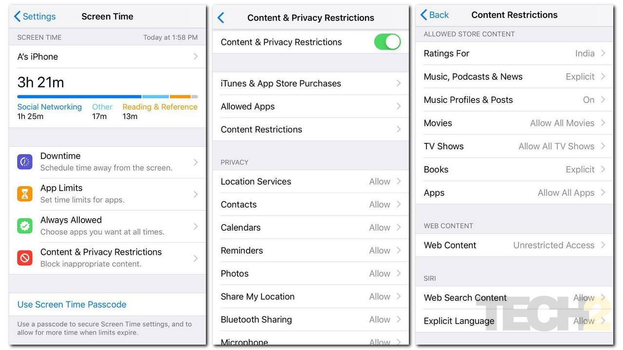 Check out the Content and Privacy restrictions on the iOS 12. Image: tech2