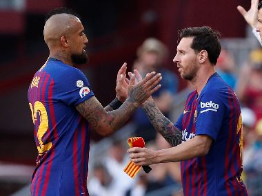 Barcelona's Lionel Messi comes on as a substitute to replace Barcelona's Arturo Vidal against Athletic Bilbao. REUTERS