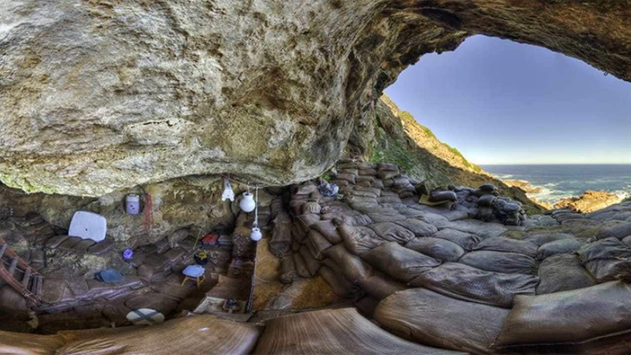 The Blombos Cave in South Africa today, shown in a panoramic view, was home to multiple prehistoric artists, the study says. Image courtesy: Nature/Magnus Haaland