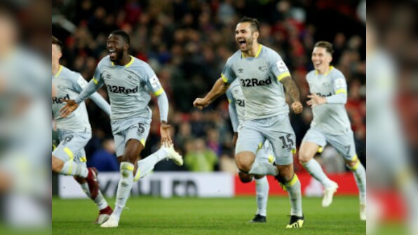 Carabao Cup: Frank Lampard's Derby County stun 10-man Manchester United on penalties; City cruise into last-16