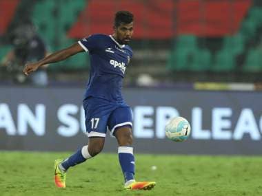 Dhanpal Ganesh of Chennaiyin FC during match 41 of the Hero Indian Super League between Chennaiyin FC and Delhi Dynamos FC held at the Jawaharlal Nehru Stadium, Chennai India on the 7th January 2018 Photo by: Arjun Singh / ISL / SPORTZPICS