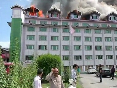 A fire broke out at Hotel Pamposh in Srinagar on Saturday. ANI