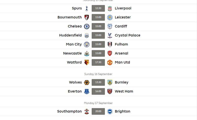 Gameweek 5 fixtures