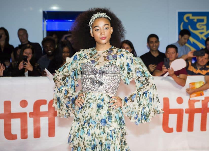 Actress Amandla Stenberg poses for photographs on the red carpet after arriving for the new movie 