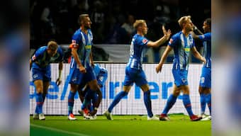 Bundesliga: Hertha Berlin draw level with leaders Bayern Munich at top of table after stunning them in feisty clash