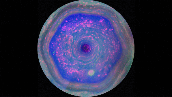 NASA's Cassini finds six-sided vortex in atmosphere above Saturn's north pole