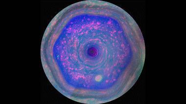NASA's Cassini finds six-sided vortex in atmosphere above Saturn's north pole