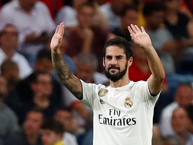 Soccer Football - Champions League - Group Stage - Group G - Real Madrid v AS Roma - Santiago Bernabeu, Madrid, Spain - September 19, 2018 Real Madrid's Isco celebrates scoring their first goal REUTERS/Juan Medina - RC1648B77000