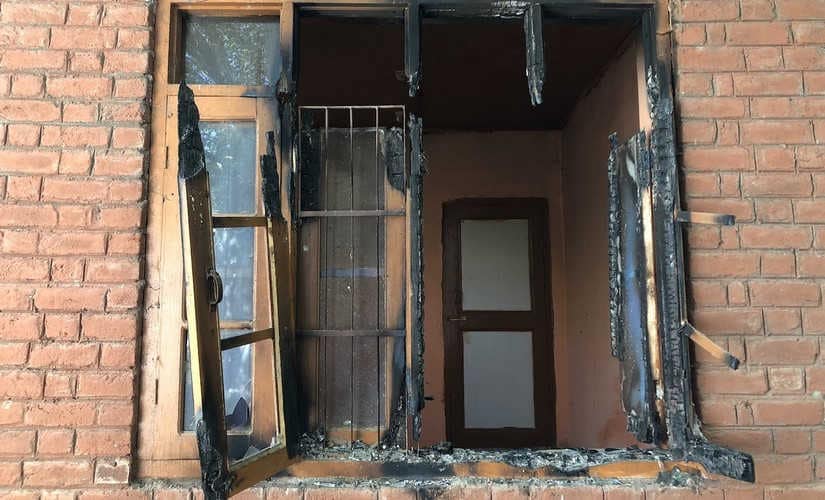 The panchayat office in Tanghar-Rajpora, Pulwama, was set on fire earlier this week. Sameer Yasir