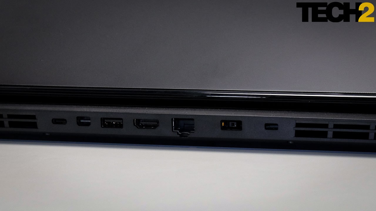 The bulk of the I/O is on the rear of the laptop. Image: tech2/Anirudh Regidi