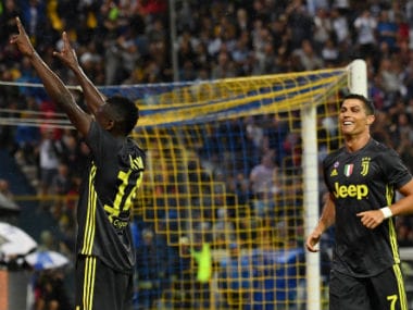Sports Juventus' French midfielder Blaise Matuidi (L) celebrates next to Cristiano Ronaldo after scoring a goal. AFP