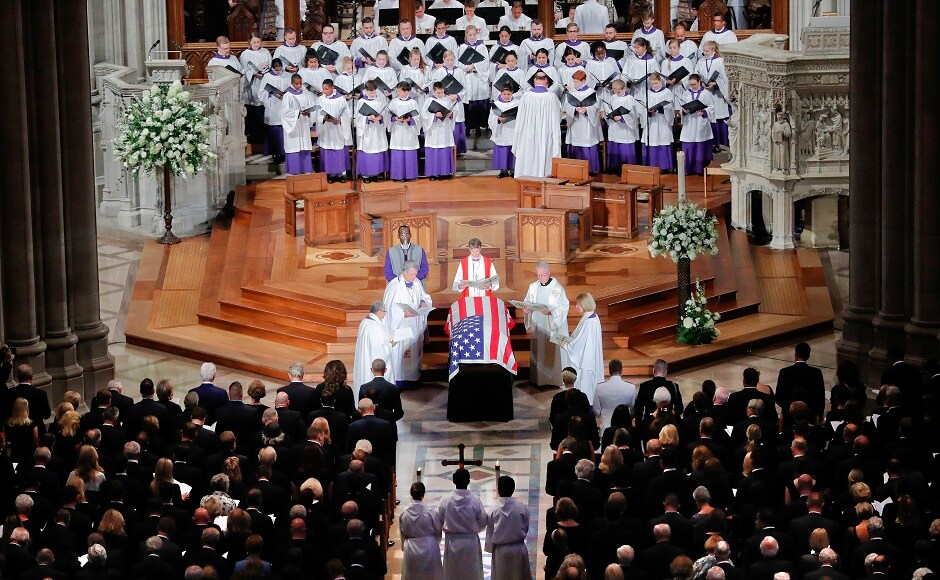 Former US presidents, including Barack Obama, and John McCain's family members gathered on Saturday at the Washington National Cathedral to honor and remember the late senator. Meanwhile, President Donald Trump stuck to his Saturday routine and headed to a golf course. He did not offer any commentary on McCain's memorial service. AP