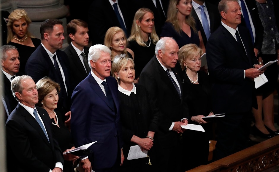 Other attendees included former president Bill Clinton and former Secretary of State Hillary Clinton, former Republican presidential nominee Mitt Romney, comedian Jay Leno, and former senators Bob Dole and John Kerry. AP