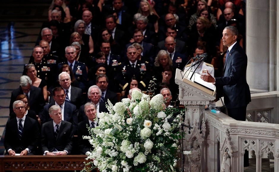 Obama also said that McCain, who battled fiercely but respectfully in the political arena, "made us better presidents - just as he made the Senate better, just as he made the country better." AP