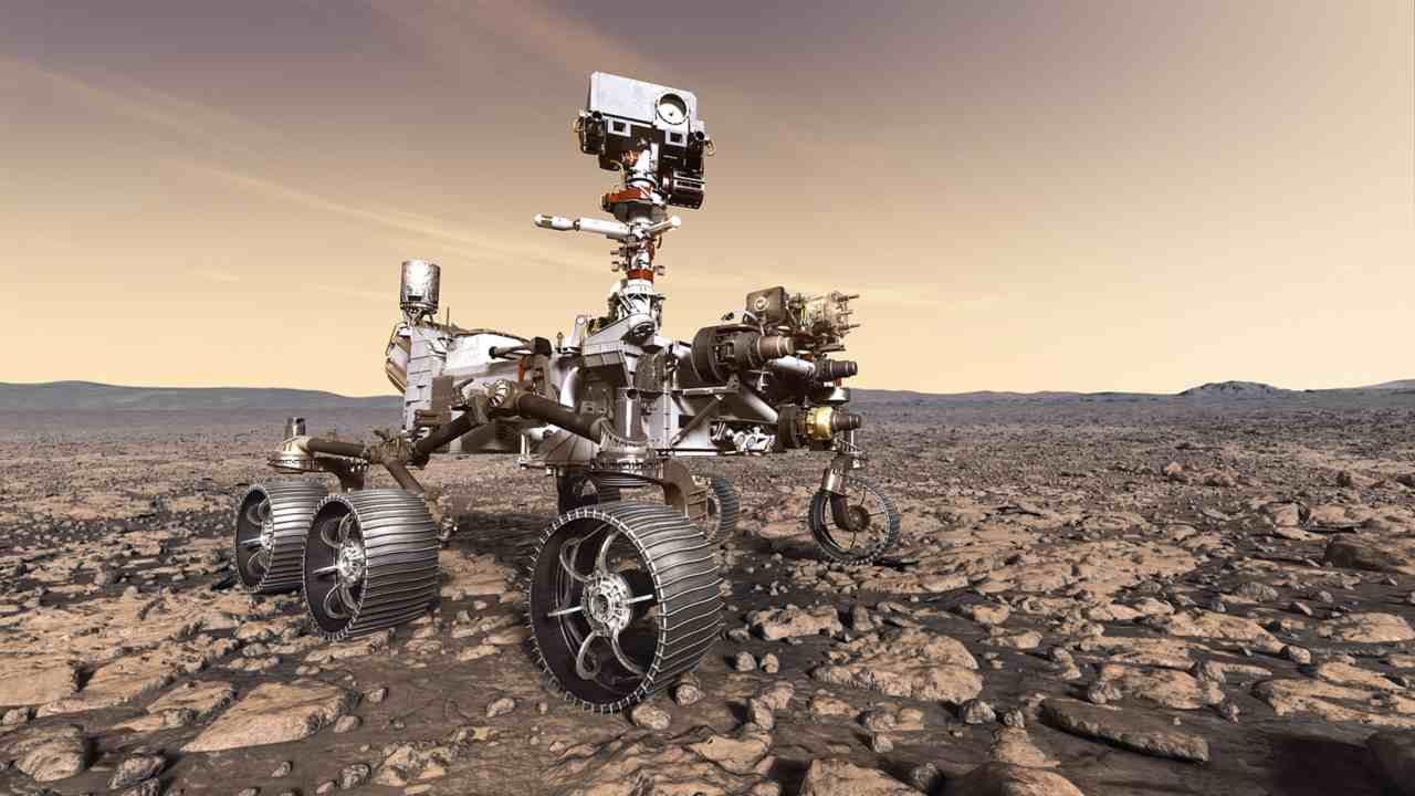A rendition of the Mars 2020 rover studying its surroundings. Image courtesy: NASA
