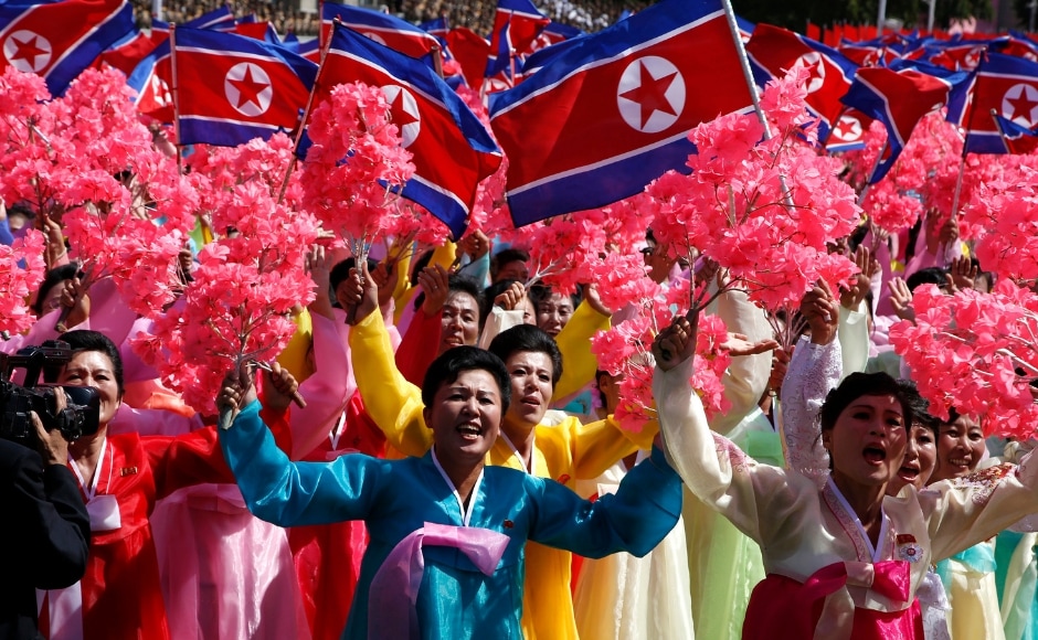 The focus of the parade shifted to civilian groups, ranging from nurses to construction workers who carried flags and walked beside colorful floats. The strong emphasis on the economy underscores leader Kim Jong-un's new strategy of putting economic development front and centre.AP The focus of the parade shifted to civilian groups, ranging from nurses to construction workers who carried flags and walked beside colorful floats. The strong emphasis on the economy underscores leader Kim Jong-un's new strategy of putting economic development front and centre.AP