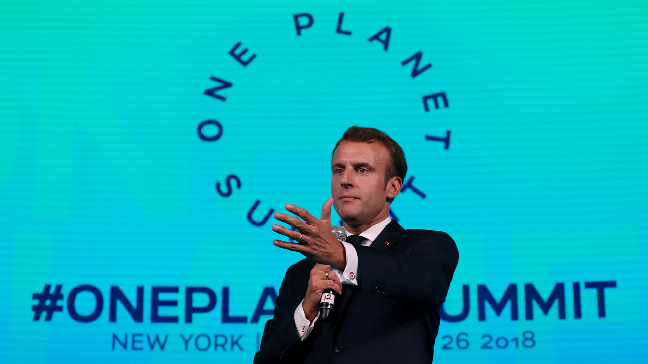 French President Emmanuel Macron speaks at the One Planet Summit in New York, U.S., September 26, 2018. REUTERS/Shannon Stapleton - RC175C4A41F0