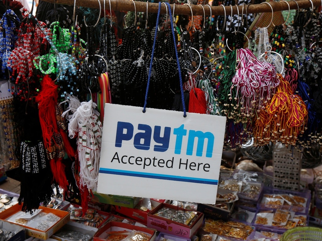An advertisement of Paytm at a road side stall. Image: Reuters
