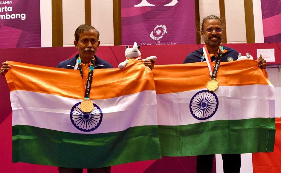 Pranab Bardhan and Shibhnath Sarkar of India won the gold medal in the bridge men's pair final. AFP Pranab Bardhan and Shibhnath Sarkar of India won the gold medal in the bridge men's pair final. AFP