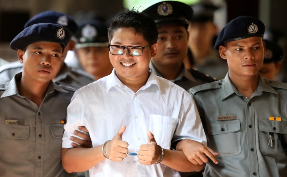 Wa Lone gave a defiant thumbs up and after the verdict, said that he has not done anything wrong. He added that he believes in justice, democracy and freedom. Reuters Wa Lone gave a defiant thumbs up and after the verdict, said that he has not done anything wrong. He added that he believes in justice, democracy and freedom. Reuters