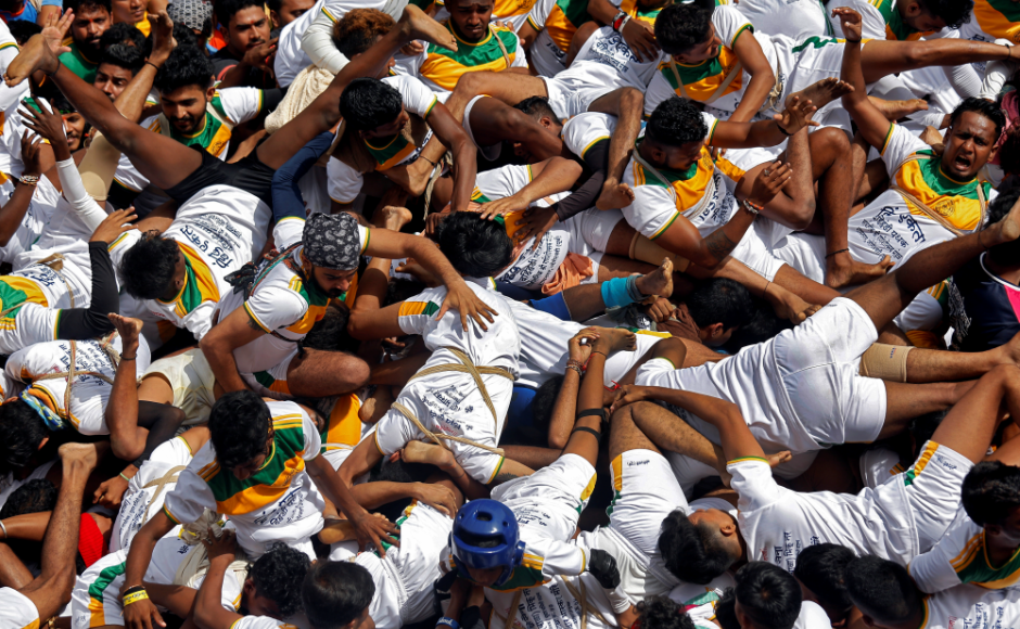 The Mumbai police cautioned revellers against making high human pyramids and advised Govindas to wear safety gears to avoid any injuries while falling during attempt to break pots. Reuters The Mumbai police cautioned revellers against making high human pyramids and advised Govindas to wear safety gears to avoid any injuries while falling during attempt to break pots. Reuters