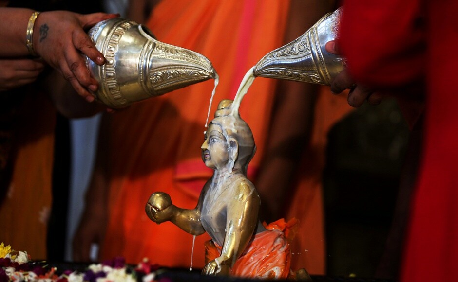 Janmashtami or Gokulashtami, is an annual Hindu festival that celebrates the birth of Lord Krishna, the eighth avatar of Lord Vishnu. Devotees pour milk over the idol of Lord Krishna at Ahmedabad in Gujarat. Reuters Janmashtami or Gokulashtami, is an annual Hindu festival that celebrates the birth of Lord Krishna, the eighth avatar of Lord Vishnu. Devotees pour milk over the idol of Lord Krishna at Ahmedabad in Gujarat. Reuters