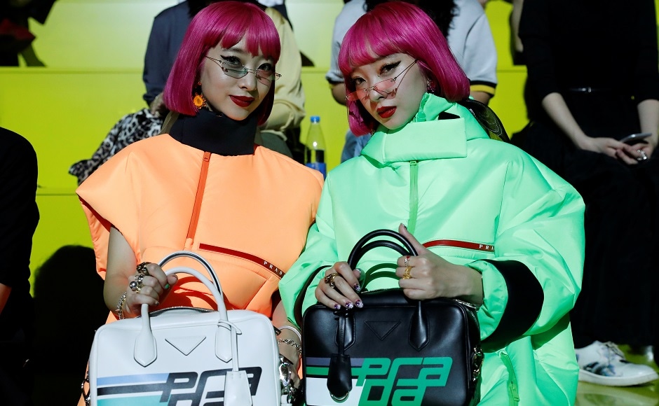 Guests are seen in the audience before the Prada show during Milan Fashion Week Spring 2019. Prada mixed cashmere, polka-dots, chiffon and gold buttons for the outfits as well as reinventing satin headbands to “turn them into something different and fun”. Reuters/Stefano Rellandini Guests are seen in the audience before the Prada show during Milan Fashion Week Spring 2019. Prada mixed cashmere, polka-dots, chiffon and gold buttons for the outfits as well as reinventing satin headbands to “turn them into something different and fun”. Reuters/Stefano Rellandini