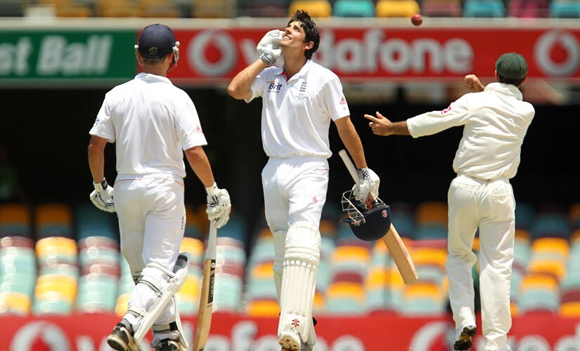 Cricket - Australia v England - Vodafone Ashes Test Series 2010-11 First Test - The Gabba, Brisbane, Australia - 29/11/10 England's Alastair Cook (C) celebrates his double century Mandatory Credit: Action Images / Jason O'Brien - MT1ACI7652820