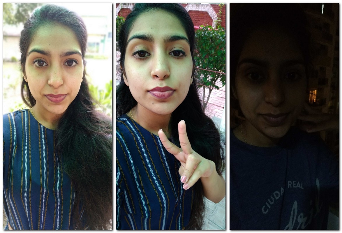 From left to right - Selfie with a potrait mode, the regular mode (with zero beautification), and a selfie at night. 