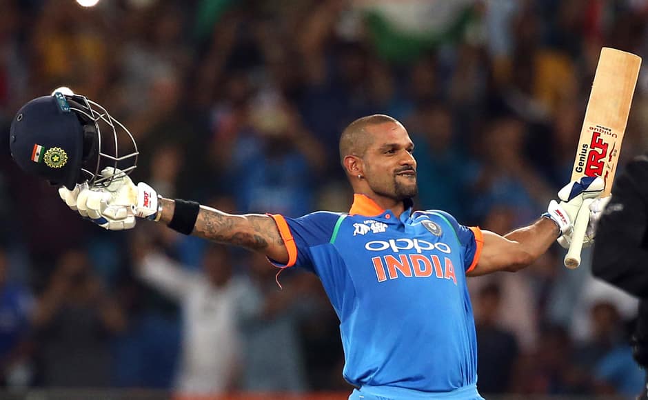 Shikhar Dhawan got his second century of the tournament, scoring 114 runs off 100 balls as India won by nine wickets against Pakistan. AP