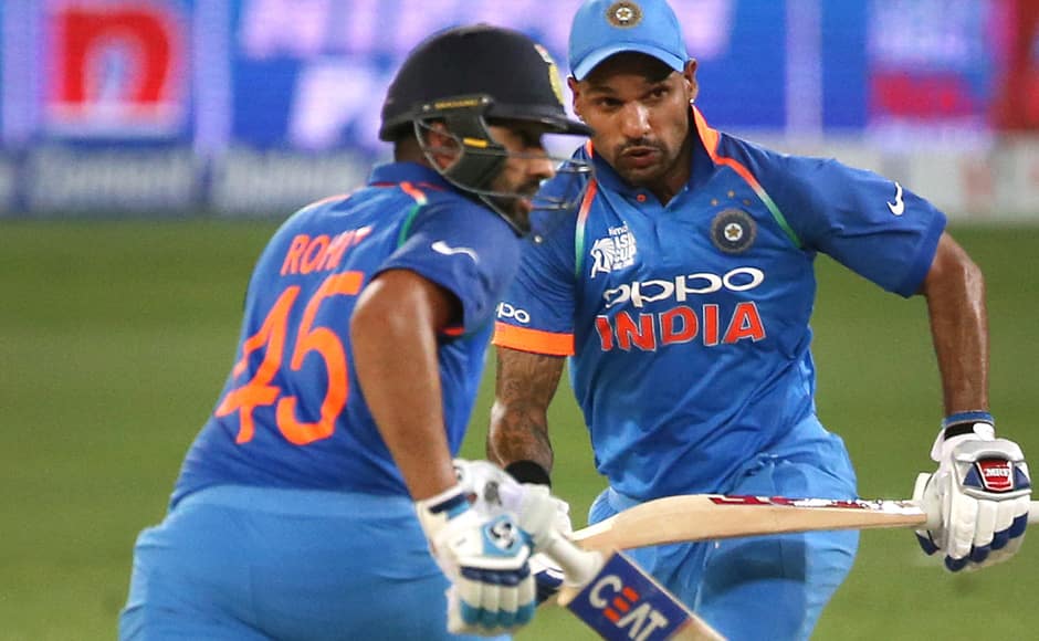 The opening pair scored 210 runs in their partnership, before Shikhar Dhawan was run out. Ambati Rayudu came on, scoring 12 runs as India cruised to victory over Pakistan. AP