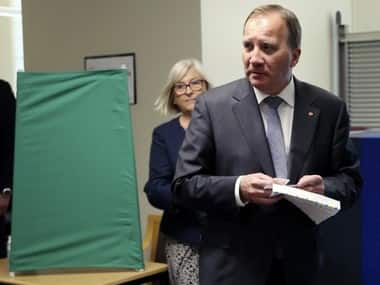 Prime Minister Stefan Lofven, leader of the Social Democratic Party, prepares to vote in Stockholm, Sweden. AP