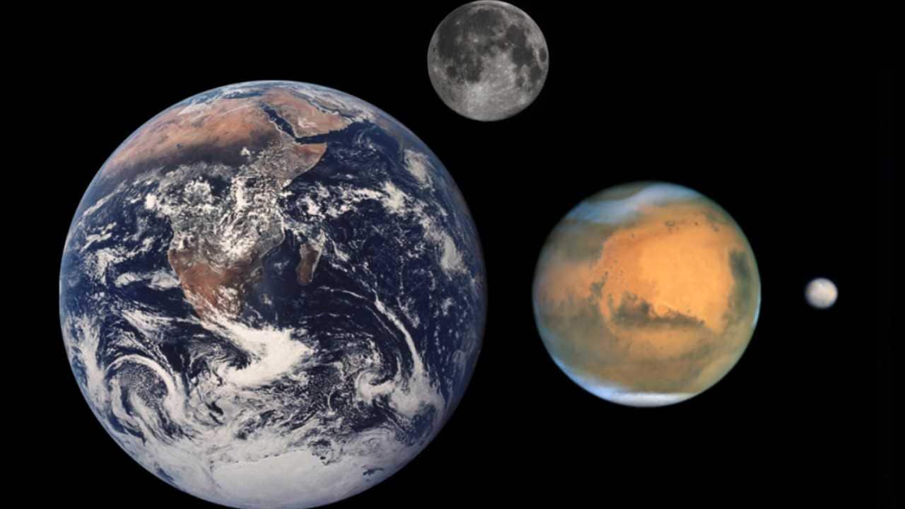 The Earth, Moon, Mars and dwarf planet Ceres in a size comparison. Image courtesy: Wikimedia Commons