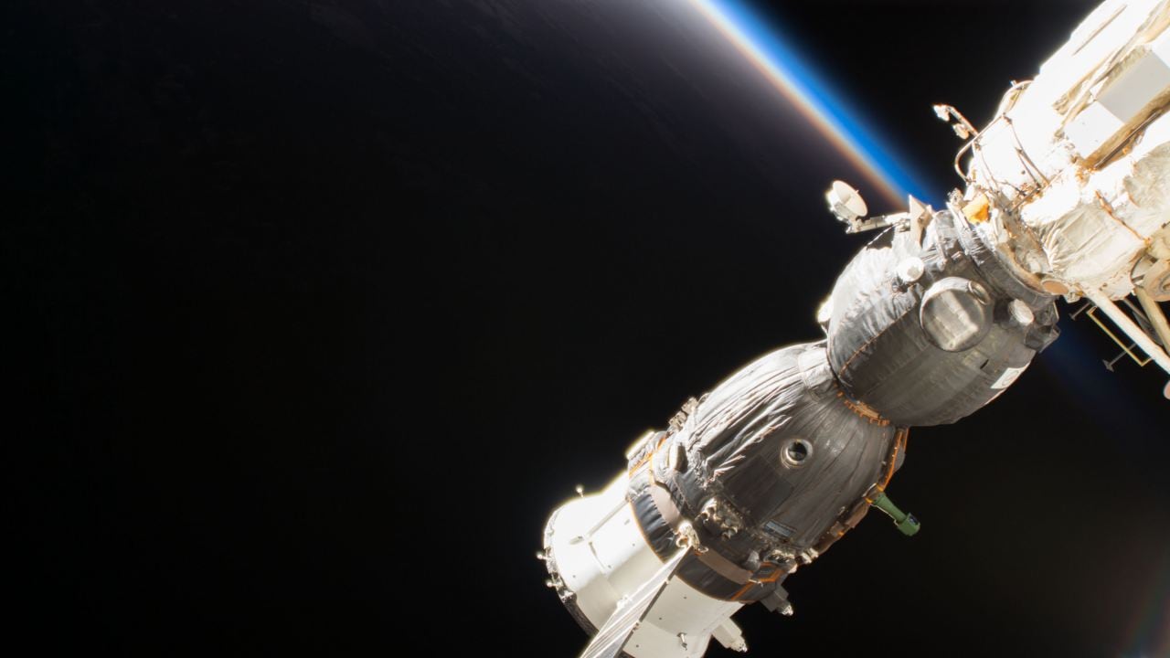 The Soyuz spacecraft from Roscosmos docked to an International Space Station module in June, 2018. Image courtesy: Flickr