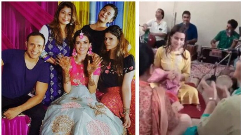 Ekta's mehendi ceremony (left) and the puja being held (right). Image from Twitter